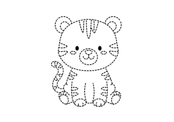 Dottodot outline drawing of a sitting cute cartoon tiger cub