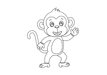 Dottodot outline of a cheerful cartoon monkey waving