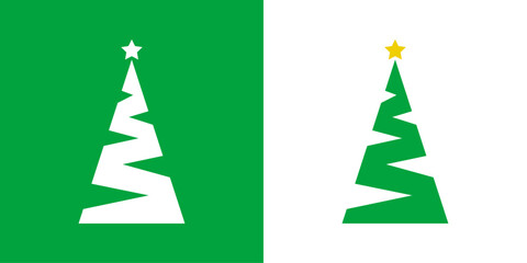 Fototapeta na wymiar Logo con árbol de navidad con forma de triángulo con forma de zigzag y estrella para tarjetas y felicitaciones de Navidad