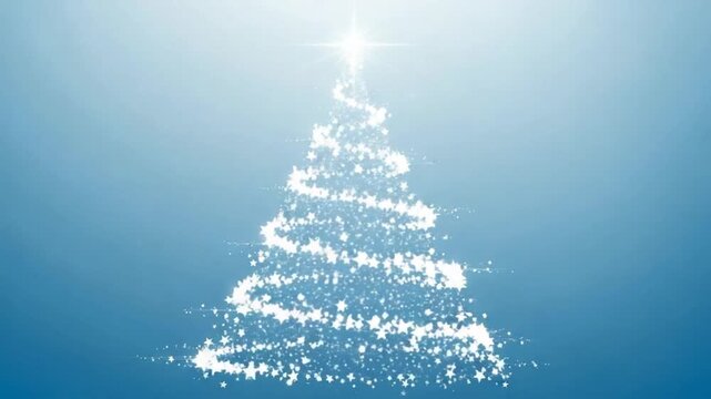 Sparkling Christmas Tree Formed By White Stars And Light On Blue Gradient Background