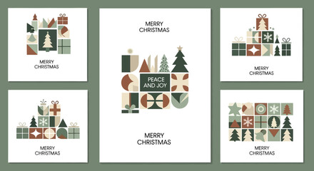 Geometric Merry Christmas Card Set Modern Festive Greetings for the Holiday Season