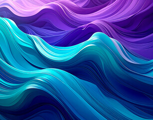 Obraz premium Dynamic abstract lines resembling water flow or ocean waves in blue, turquoise, and purple gradients