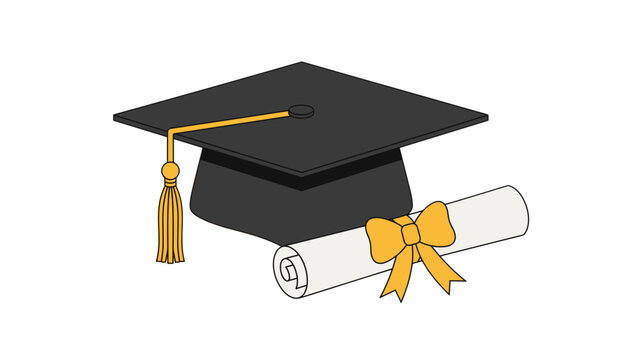 Graduation cap with scroll and ribbon in simple design   - Powered by Adobe