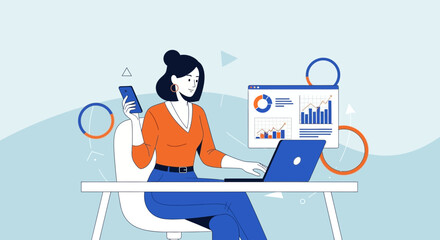 Businesswoman Analyzing Financial Data, Employing Technology, Making Strategic Decisions