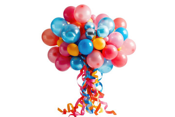 Balloons bunch with streamers on transparent background