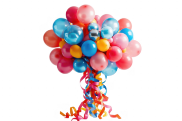 Balloons bunch with streamers on transparent background
