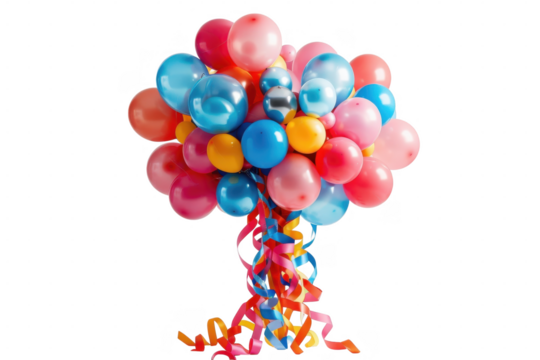 Balloons bunch with streamers on transparent background