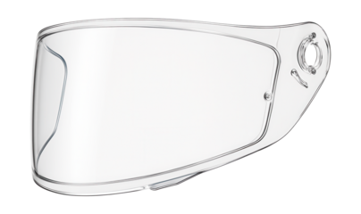 Clear snap-in visor for modular motorcycle helmets.
