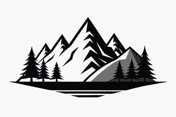 A single, striking vector graphic depicting a stylized mountain scene using a rich combination of CMYK and specific colors.