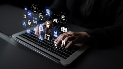 Sale and promotion icons with hot deal, discount tag, shopping bag, limited offer, coupon, VIP...