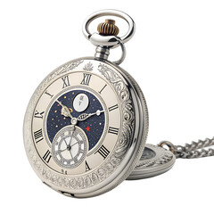 Old-fashioned pocket watch showing midnight isolated on transparent background