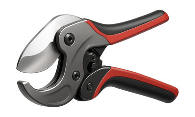 Obraz premium Durable ratcheting pipe cutter with ergonomic handles for cutting PVC on-site.