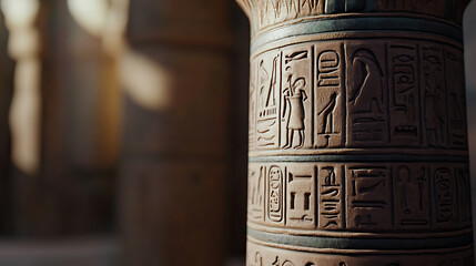 Explore intricate hieroglyphs adorning an ancient Egyptian column. A glimpse into a rich past. Discover the secrets etched in stone. #Egypt #AncientHistory