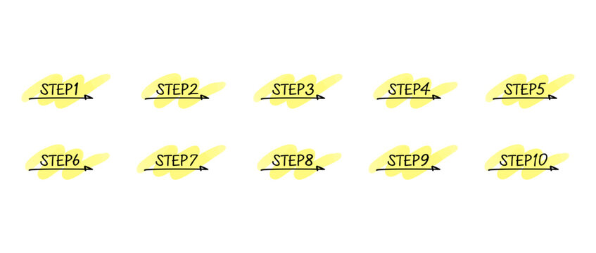 手書きの数字あしらいセット　ステップ/step　水彩風塗り(グローバルカラーで色変更可能)