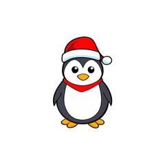 Cute christmas penguin wearing a santa hat and scarf