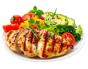 Photo of grilled chicken with salad isolated on transparent background png