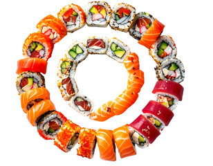 Photo of colorful sushi ring isolated on transparent background png