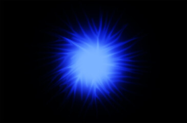 Electric blue starburst effect radiates vibrant energy against pure black background