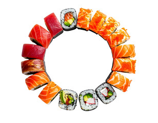 Photo of sushi roll circle isolated on transparent background png