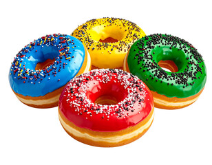 Photo of colorful glazed donuts isolated on transparent background png