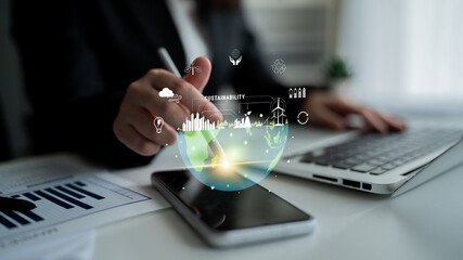 The concept of sustainability with green energy for environmental protection. A vision of a smart city with renewable resources and a clean ecosystem. Motif