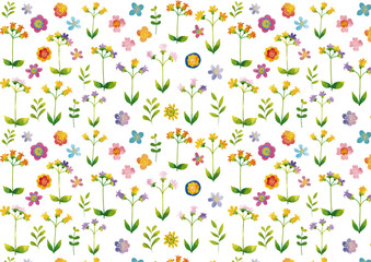 北欧風　かわいい水彩タッチの花々パターン2 Scandinavian Style Series:Cute watercolor floral pattern