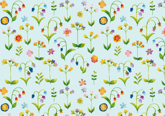 北欧風　かわいい水彩タッチの花々パターン3 Scandinavian Style Series:Cute watercolor floral pattern