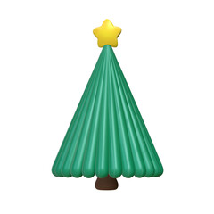 A 3D stylized fluted green Christmas tree with a brown trunk and a yellow star topper.