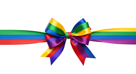 Rainbow ribbon bow colorful decorative element for pride events and celebrations Isolated on transparent background, png