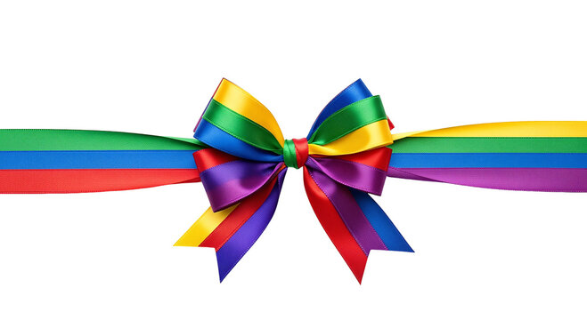 Rainbow ribbon bow colorful decorative element for pride events and celebrations Isolated on transparent background, png