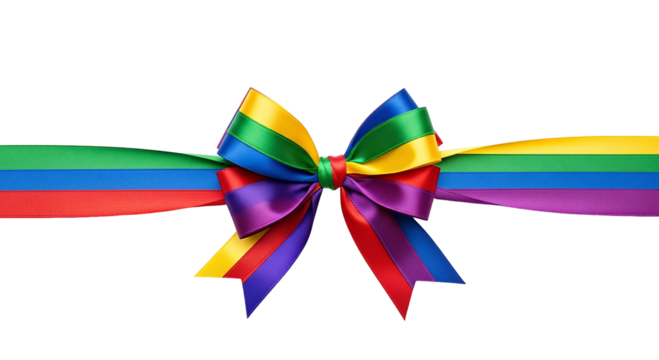 Rainbow ribbon bow colorful decorative element for pride events and celebrations Isolated on transparent background, png - Powered by Adobe