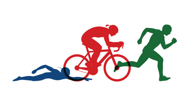 A graphic representation of a triathlon showing swimming cycling and running in different colors