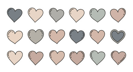 Delightful assortment of sweet, minimalist heart shapes in a soft color palette, perfect for expressing feelings of joy, love, and compassion with a simple yet elegant design