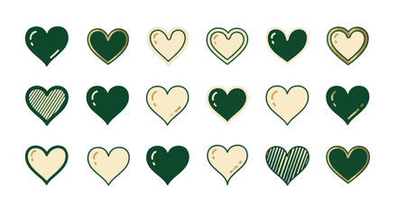Varied Hearts Collection: A diverse compilation of hearts, each uniquely designed, reflecting the multifaceted nature of emotions and affection, symbolizing love, passion, and care.