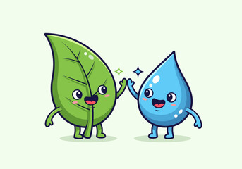 Friendly Water Drop & Leaf Duo Mascot