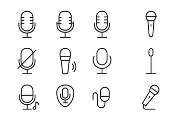 Microphone icons set in line style on white background
