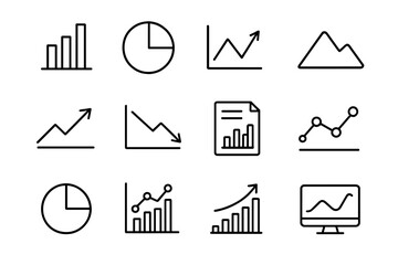 Set of Simplistic Black and White Data Analysis Icons in Line Style