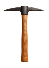 Forged iron mason's pick with a polished wooden handle for stone building preservation.