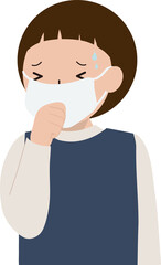 마스크를 쓰고 기침을 하는 감기 걸린 소년