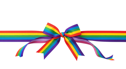 Rainbow ribbon with a bow colorful stripe design Isolated on transparent background, png