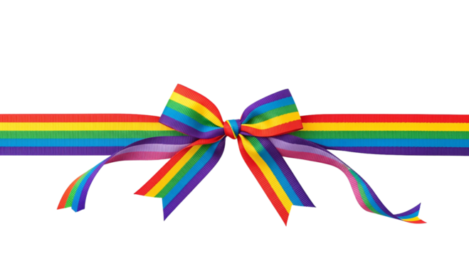 Rainbow ribbon with a bow colorful stripe design Isolated on transparent background, png