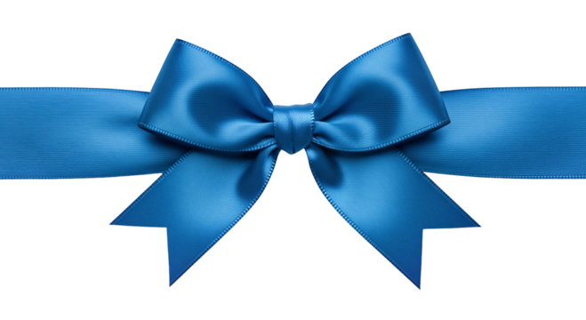 Elegant blue satin ribbon bow Isolated on transparent background, png perfect for gift wrapping and decorative design