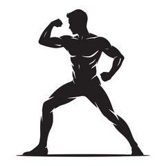 Silhouette of Muscular Man in Yoga Pose