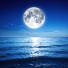 Illuminated full moon over a tranquil ocean at nighttime