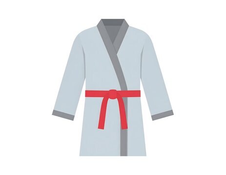 Illustration of a light blue martial arts uniform with red belt - Powered by Adobe