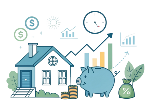 save money for buying  home, retirement planning, money management flat vector illustration