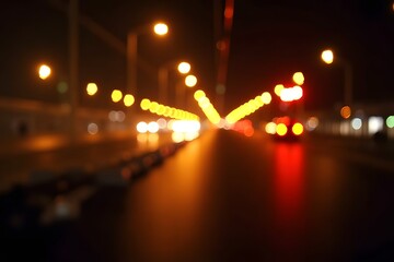 Abstract glowing tunnel of motion blur city lights.