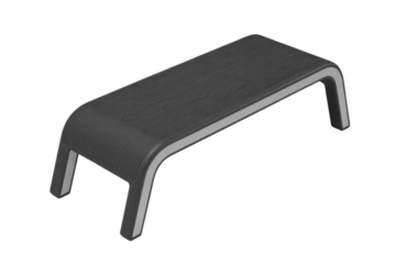 A dark grey exercise step with a ribbed non-slip surface and silver accents on curved legs, for fitness workouts. background removed