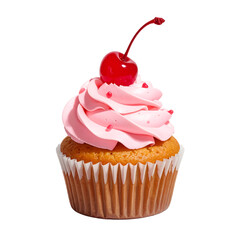 Cupcake with pink frosting and cherry on top