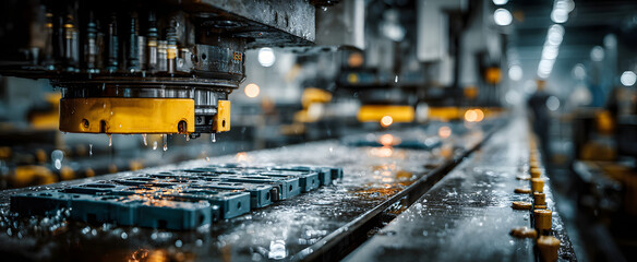 The precise molding process skillfully forms durable plastic parts in a busy industrial environment